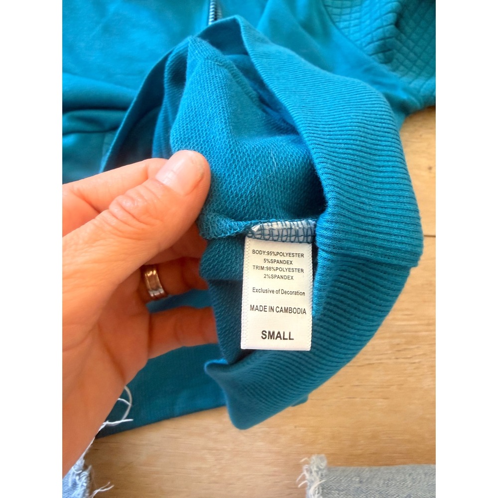 Muk Luks Womens Teal Blue Quilted Quarter Zip Pullover Sweatshirt Small NEW 192 - Picture 3 of 5